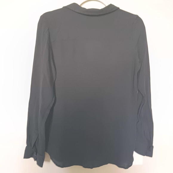 Black Long-Sleeve V-Neck Blouse - Lightweight Women's Top - Picture 2 of 8